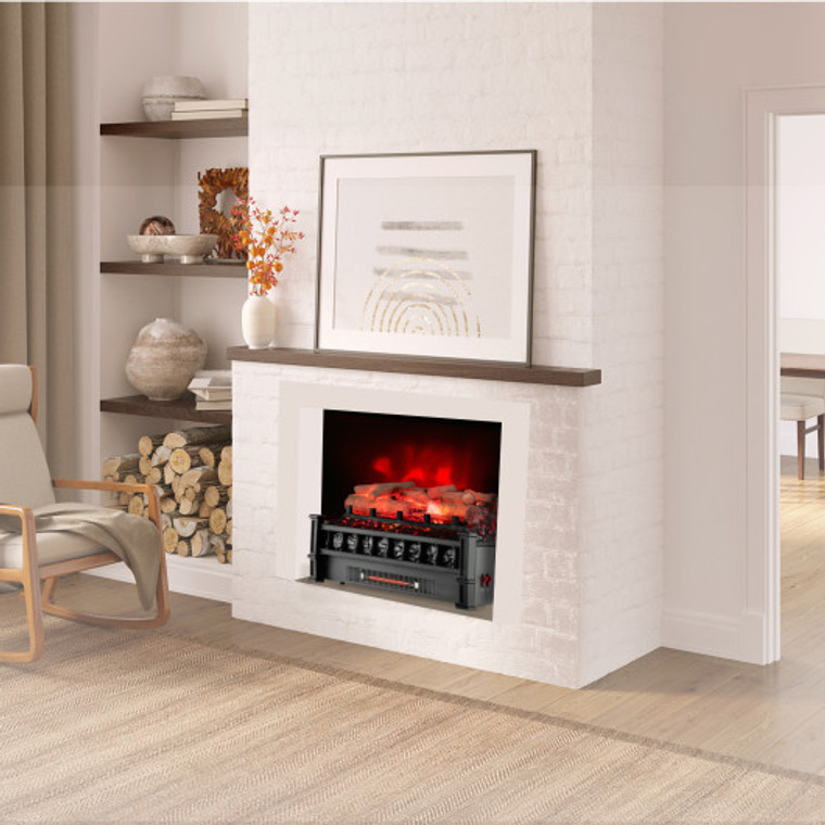 20 Inch Electric Fireplace Heater With Realistic Birchwood Ember Bed-Black FP10358US-BK