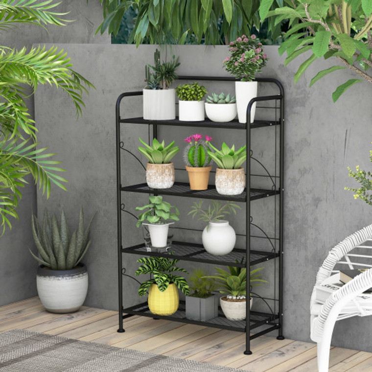 4-Tier Folding Plant Stand With Adjustable Shelf And Feet-Black GT4025DK