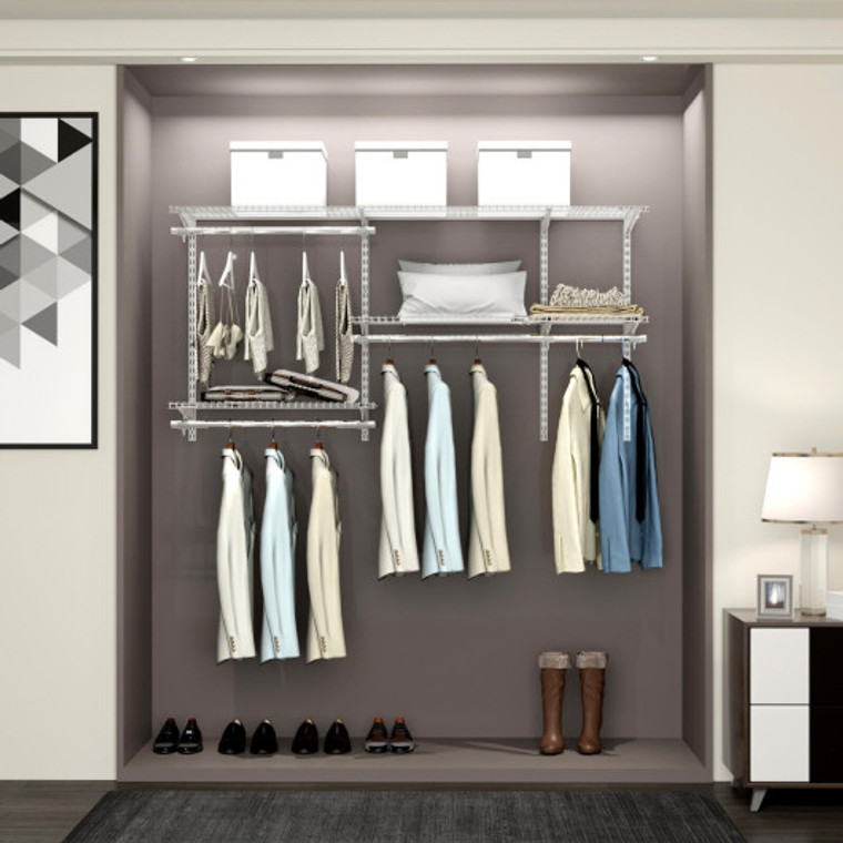 Custom Closet Organizer Kit 3 To 5 Feet Wall-Mounted Closet System With Hang Rod-White HW66516WH