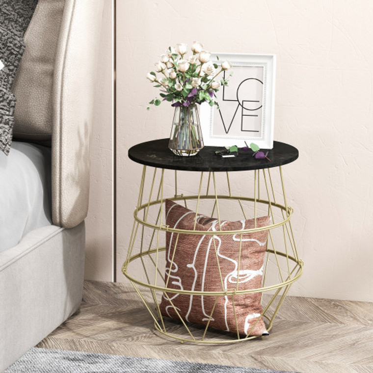 Round Metal Frame End Table With Removable Top-Golden JV10743GD