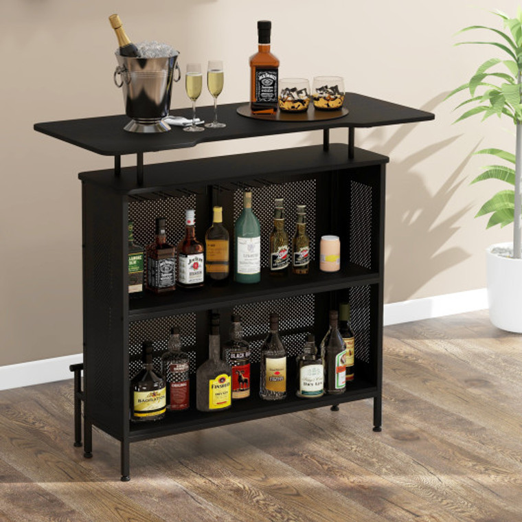 4-Tier Liquor Bar Table With 6 Glass Holders And Metal Footrest-Black JV10836DK