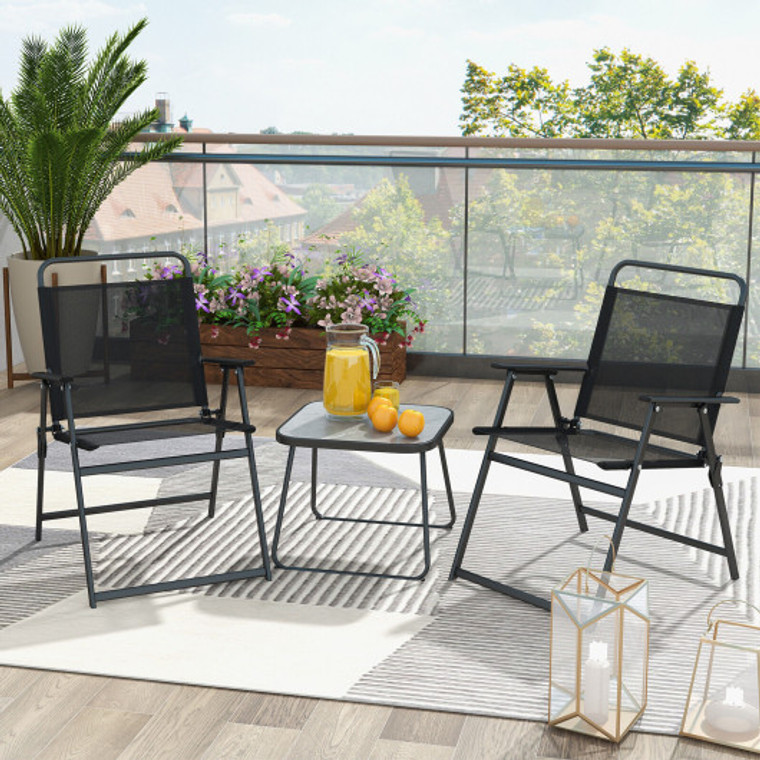 3 Pieces Patio Folding Conversation Chairs And Table-Black NP11145DK