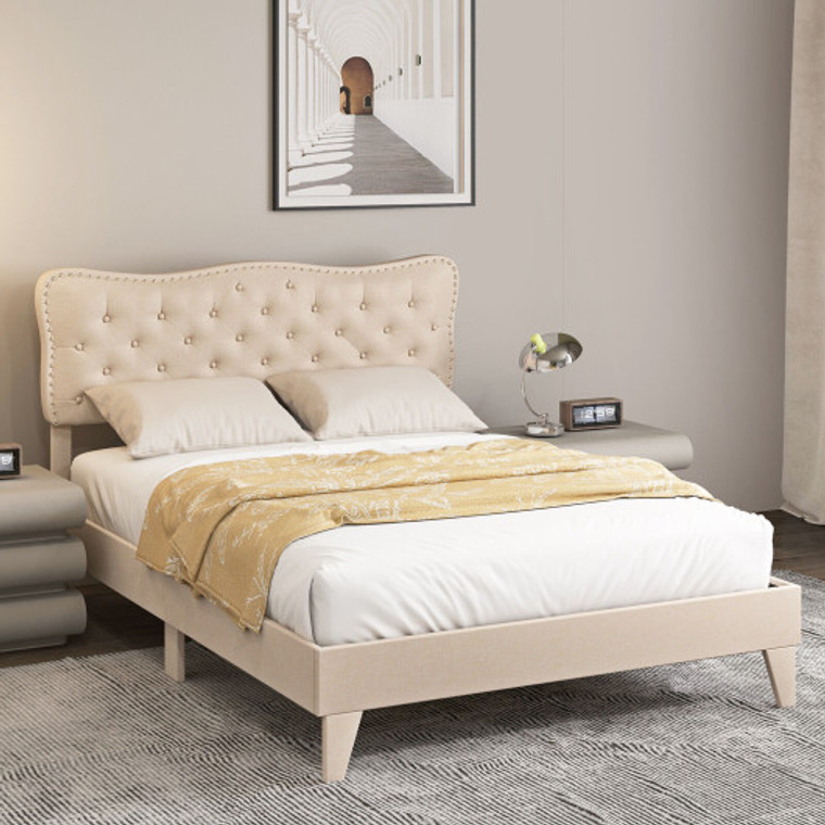 Full/Queen Size Bed Frame With Nail Headboard And Wooden Slats-Queen Size HU10422BE-Q