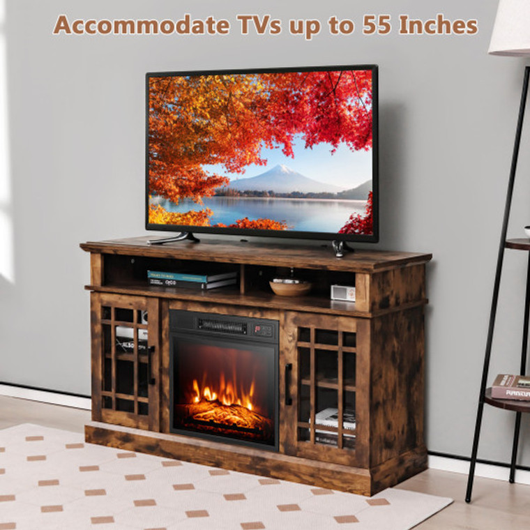 48 Inch Electric Fireplace Tv Stand With Cabinets For Tvs Up To 55 Inch-Brown FP10220US-BN