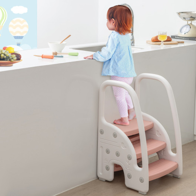 3-Step Stool With Safety Handles And Non-Slip Pedals For Toddlers-Pink BR10001PI