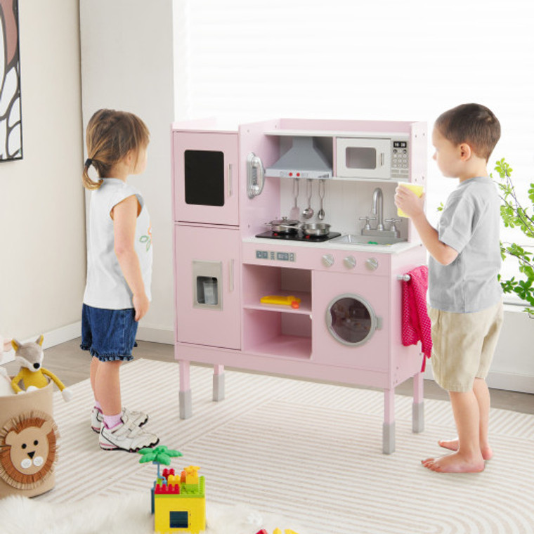 Pretend Play Kitchen For Kids With 16 Pieces Accessories-Pink TP10113PI