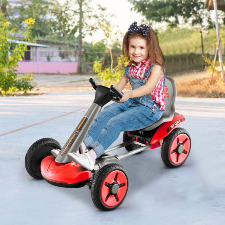 Pedal Powered 4-Wheel Toy Car With Adjustable Steering Wheel And Seat-Red TQ10150US-RE