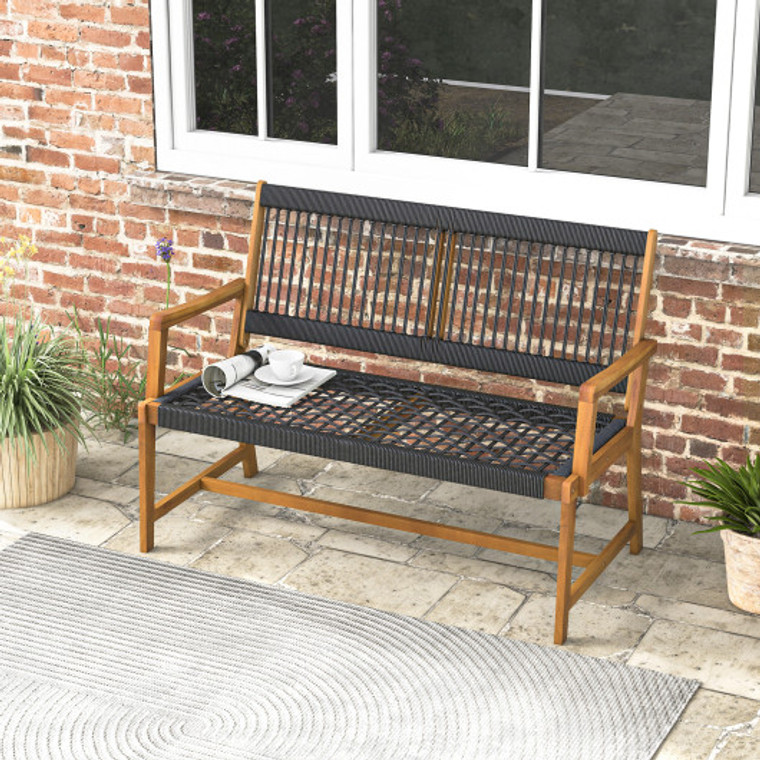 Outdoor Acacia Wood Bench With Backrest And Armrests HW70898
