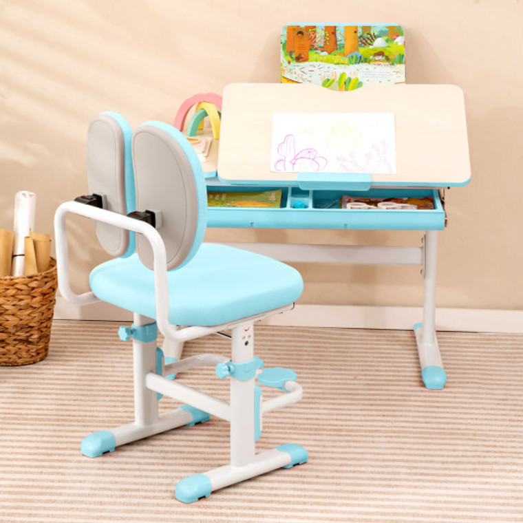 Height-Adjustable Kid'S Study Desk And Chair Set-Blue HY10126BL-1+HY10126BL-A