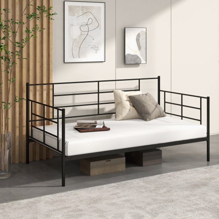 Twin Size Metal Daybed Sofa Bed Frame With Armrests And Backrest HU10484