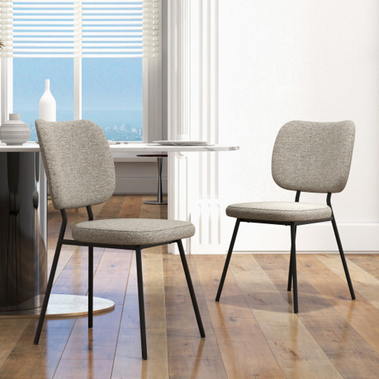 Set Of 2 Modern Armless Dining Chairs With Linen Fabric-Gray KC54717HS-2