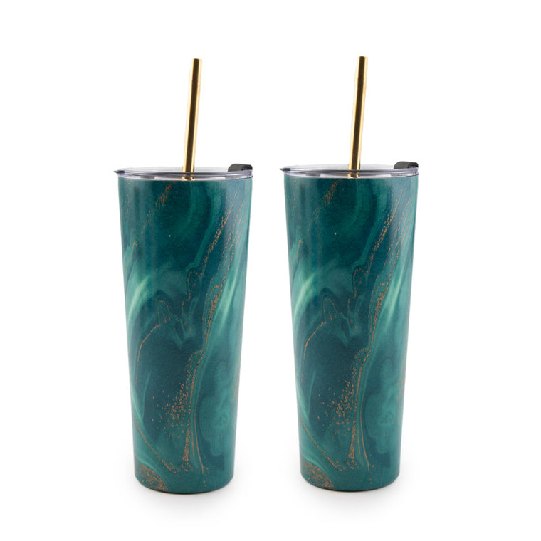 Lenox 24Oz With Straw Green Geo Tumbler (Pack Of 2) EWG10GNCB2DS