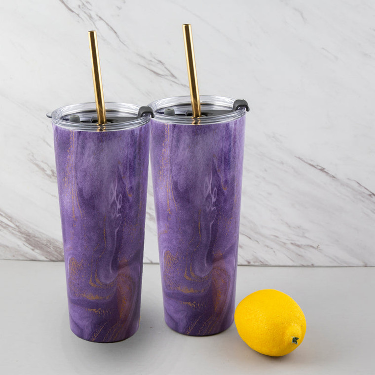 Lenox 24Oz With Straw Purple Geo Tumbler Each (Pack Of 2) EWG8PUCB2DS