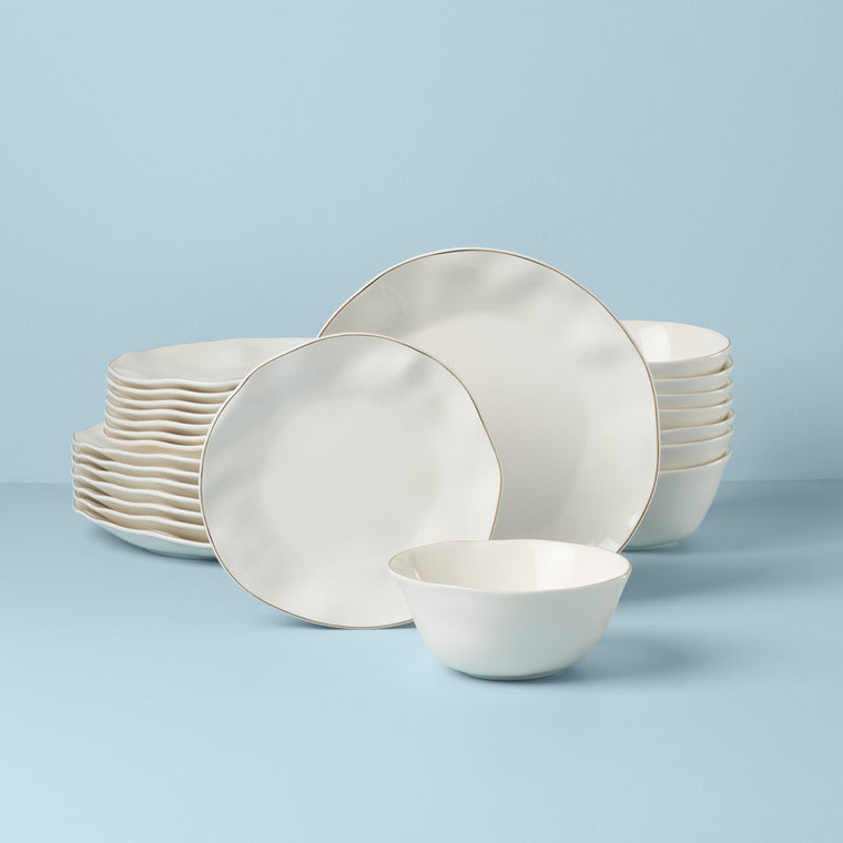 Lenox Blue Bay Dinnerware White 24-Piece Set Dinner Plates, Dessert Plates & All-Purpose Bowls 895681