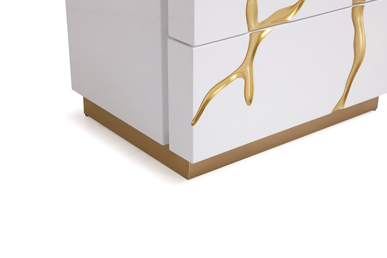 VIG Furniture VGVCN1801-WHT-W Modrest Aspen Modern Wide White And Gold Nightstand
