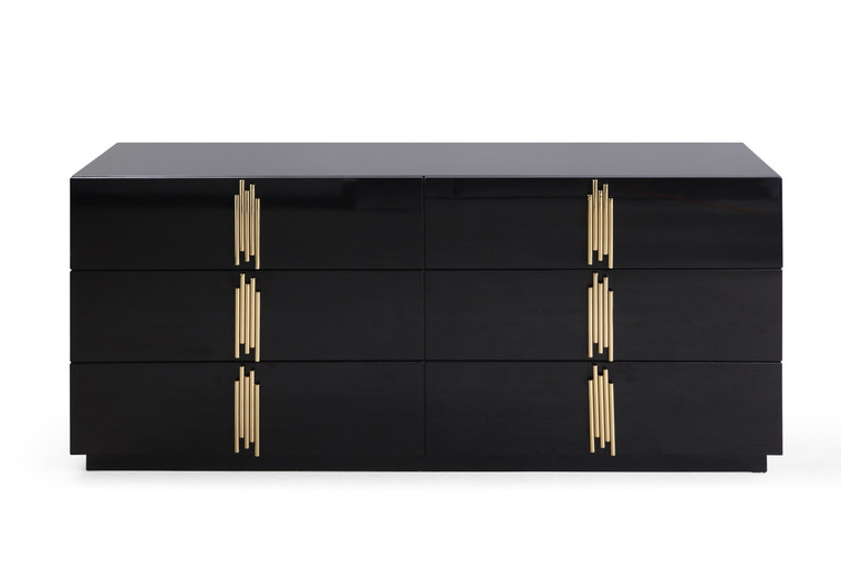 VIG Furniture VGVC-J815-D-L-BLK Modrest Token - Modern Black + Gold Wide Dresser