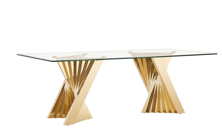 VIG Furniture VGZA-T124-GLD Modrest Buquet - Glam Glass + Champagne Gold Rectangular Dining Table