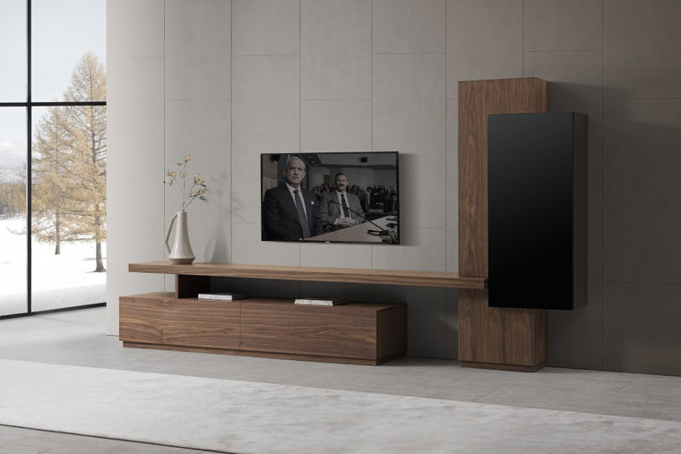 VIG Furniture VGWCKS001A-WAL Modrest Bashia - Contemporary Walnut + Black Tv Stand