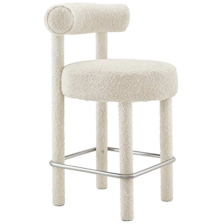 Toulouse Boucle Fabric Counter Stool - Ivory Silver EEI-6383-IVO-SLV By Modway Furniture