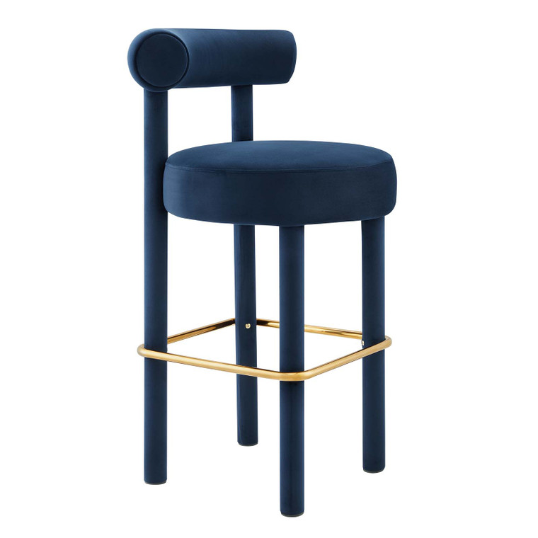 Toulouse Performance Velvet Bar Stool - Midnight Blue Gold EEI-6386-MID-GLD By Modway Furniture