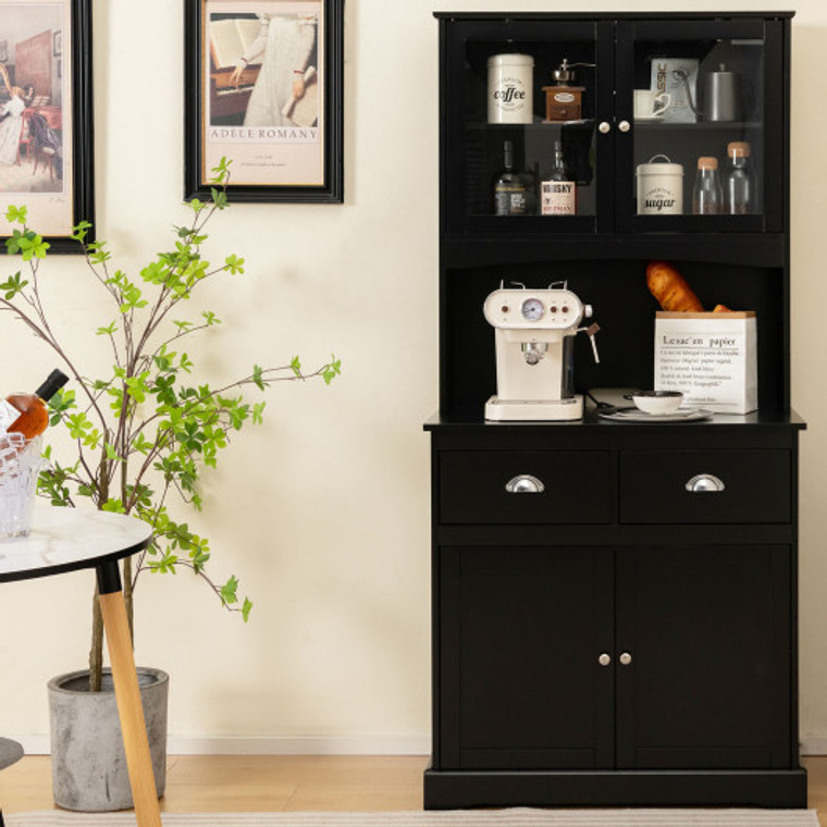 Tall Sideboard With 2 Drawers And Adjustable Shelves-Black KC55326DK