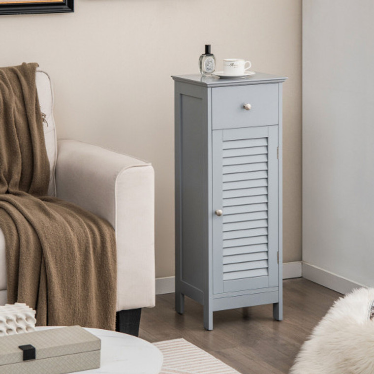 Woodern Bathroom Floor Storage Cabinet With Drawer And Shutter Door-Gray HW66000GR