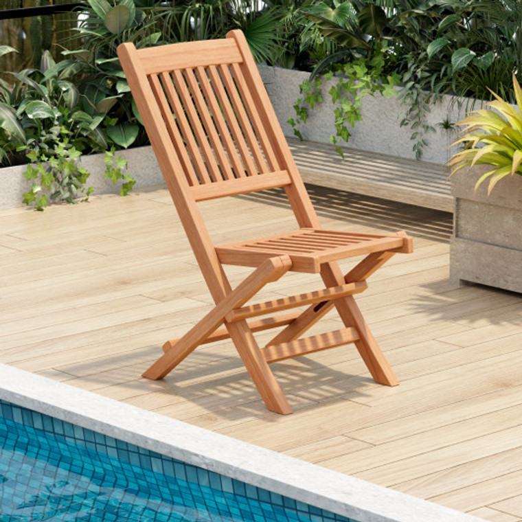 Teak Wood Patio Folding Dining Chair With Slatted Seat OP71185