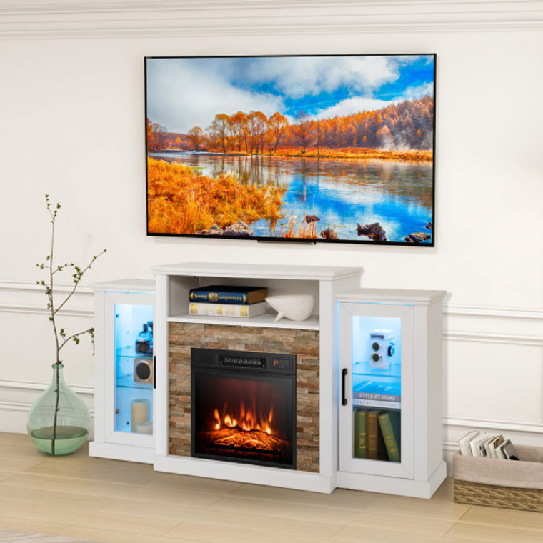 Fireplace Tv Stand With 16-Color Led Lights For Tvs Up To 65 Inch-White FP10181US-WH