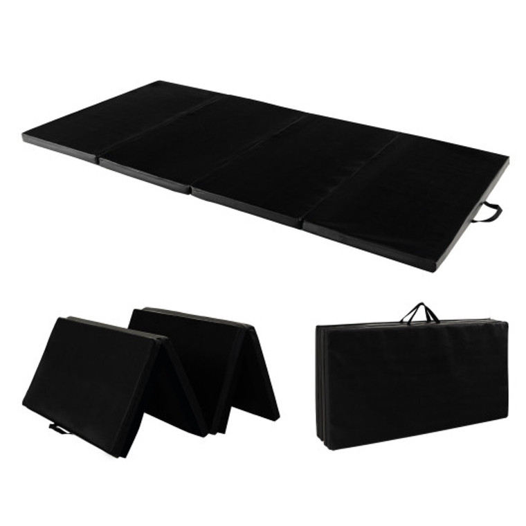 Folding Gymnastics Mat With Carry Handles And Sweatproof Detachable Pu Leather Cover-Black FH10087DK