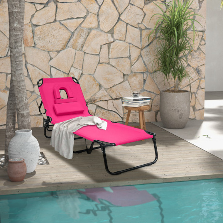 Beach Chaise Lounge Chair With Face Hole And Removable Pillow-Pink NP10947PI