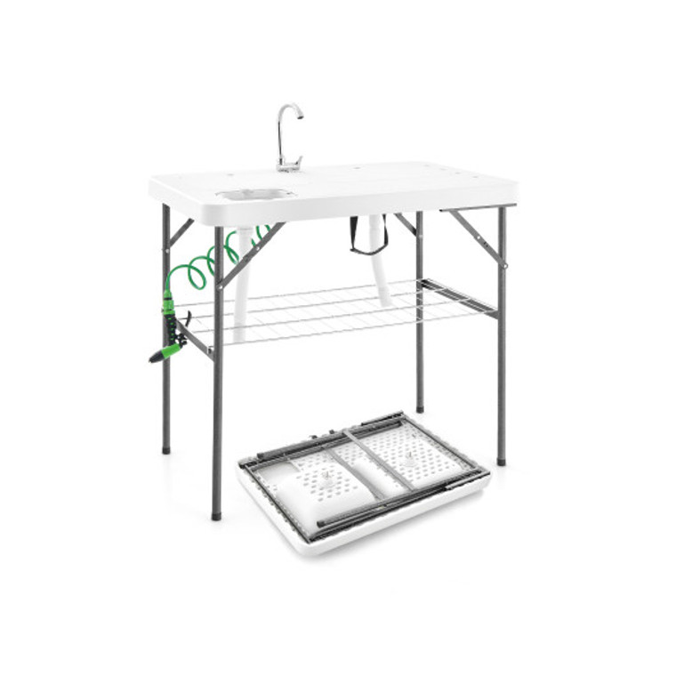 2-In-1 Folding Fish Cleaning Table-White NP11269WH