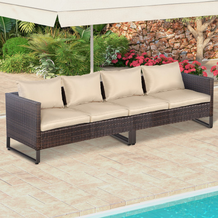 2 Pieces Patio Furniture Sofa Set With Cushions And Sofa Clips-Brown HW51601-A+HW51601-23+HW51601-33
