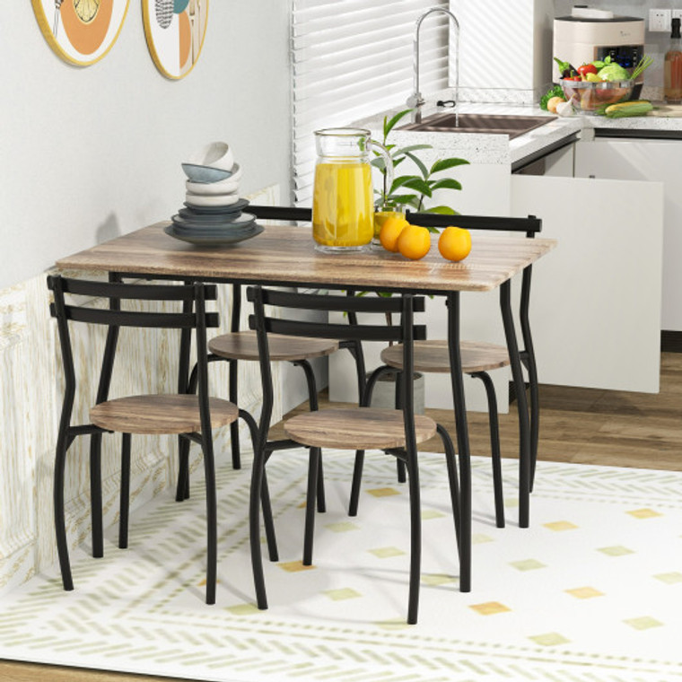5 Pieces Dining Table Set With Wood And Metal Frame-Natural JV10994NA