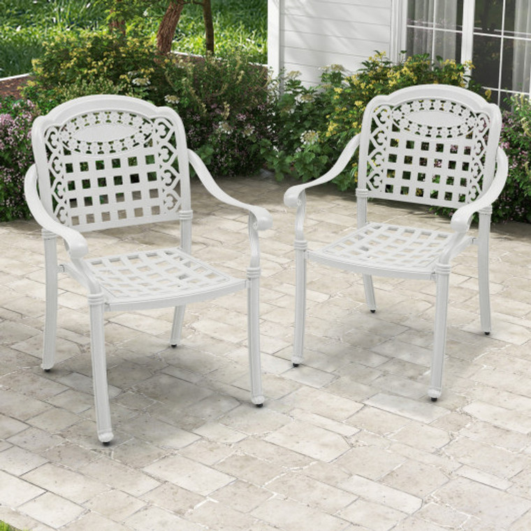 Set Of 2 Cast Aluminum Patio Chairs With Armrests-White NP11299WH-2
