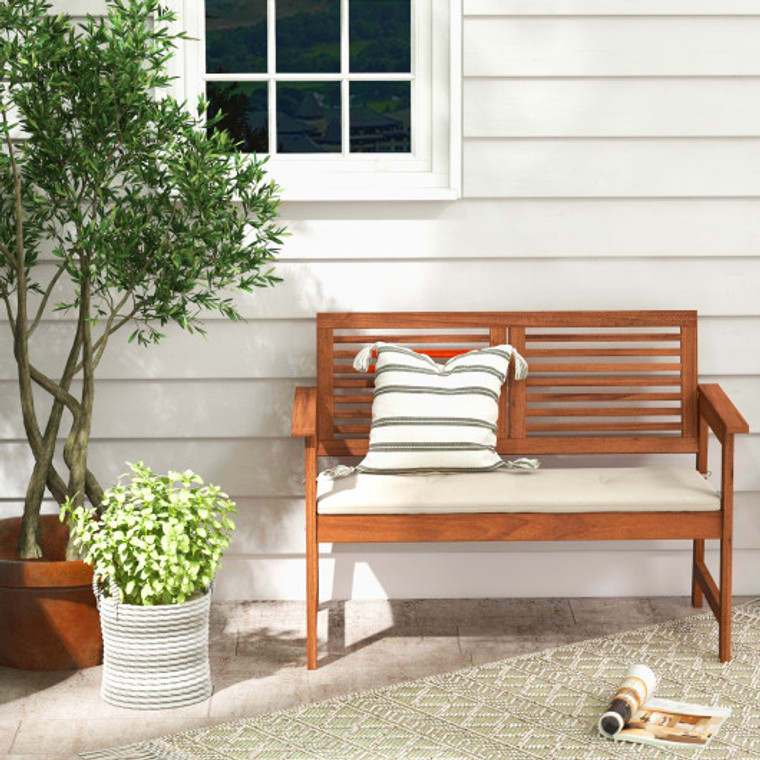 2-Person Solid Wood Patio Bench With Backrest And Cushion JV11109