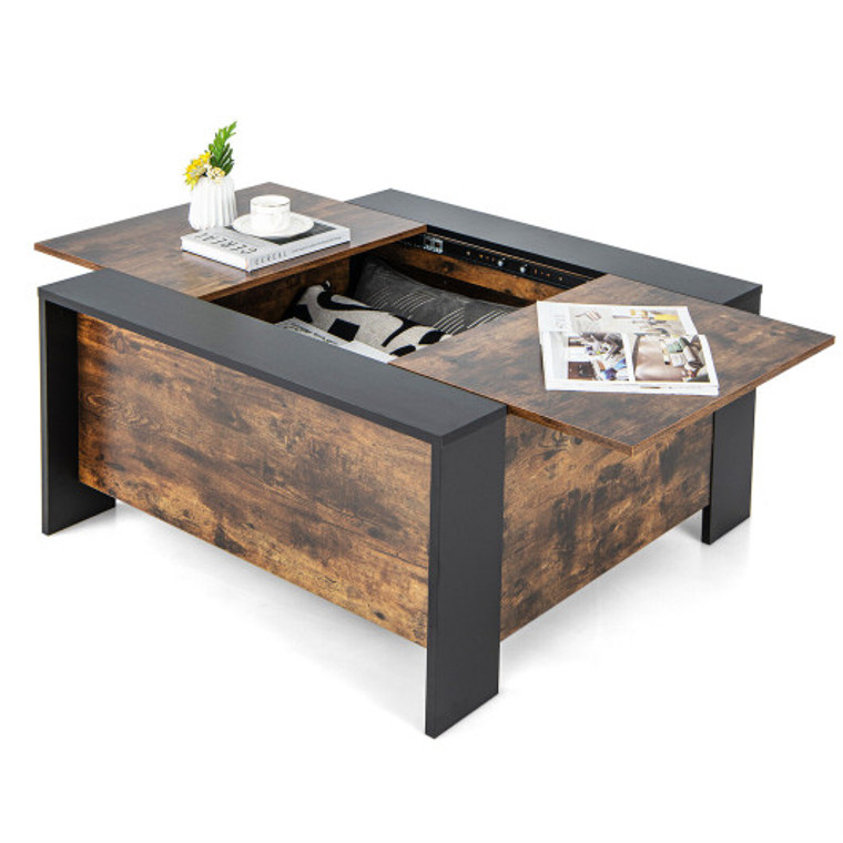 36.5 Inch Coffee Table With Sliding Top And Hidden Compartment-Rustic Brown JV10670BN