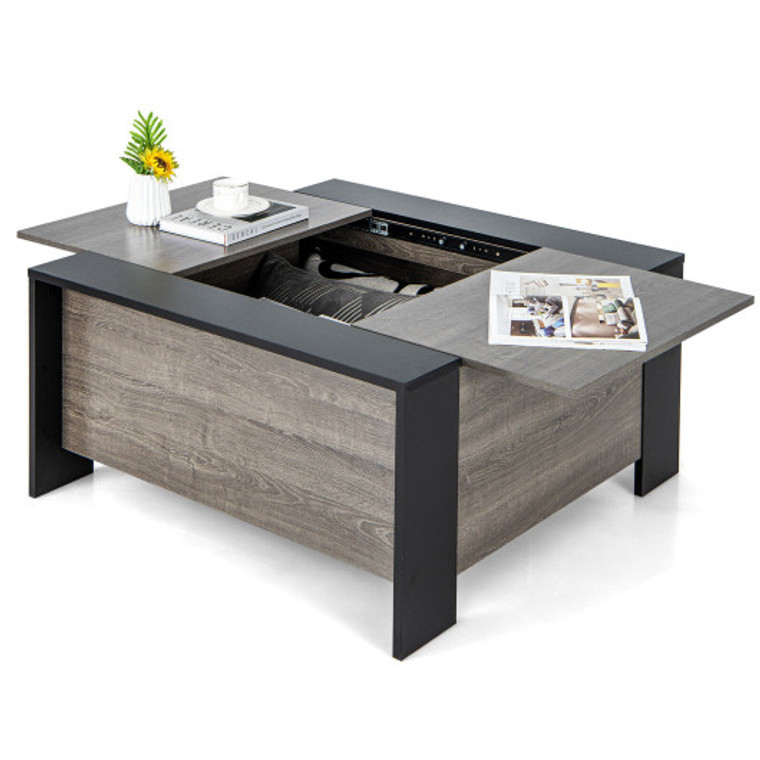 36.5 Inch Coffee Table With Sliding Top And Hidden Compartment-Gray JV10670GR