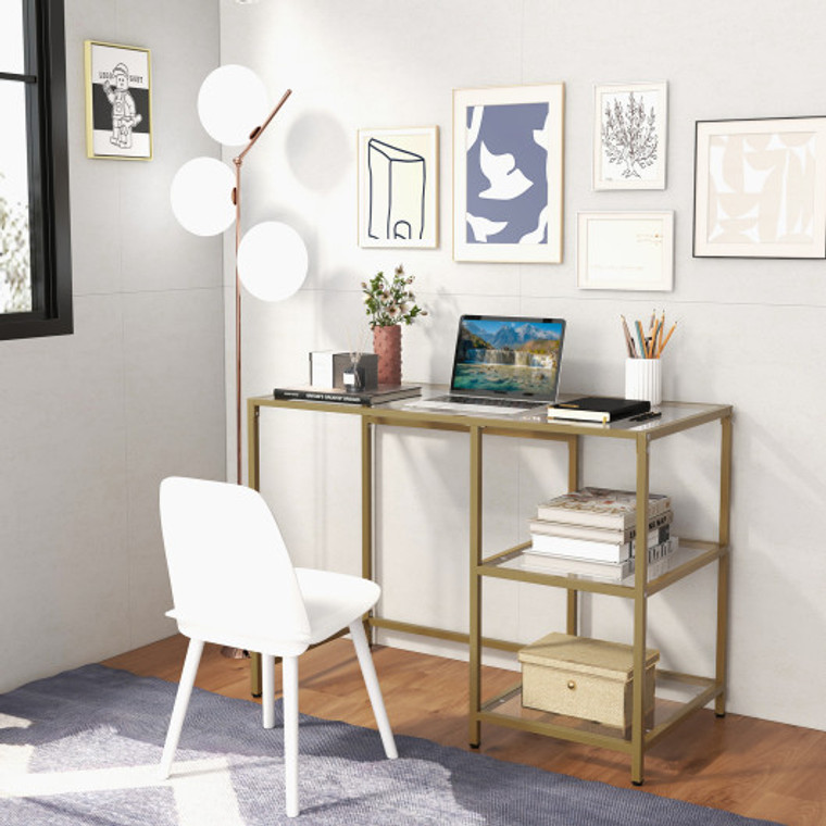 Modern Console Table With 2 Open Shelves And Metal Frame-Golden HV10462GD