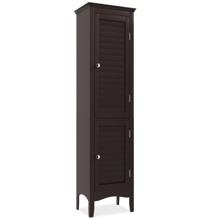 Tall Bathroom Floor Cabinet With Shutter Doors And Adjustable Shelf-Brown BA7858CF