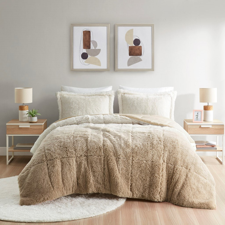 Brielle Ombre Shaggy Long Fur Comforter Mini Set - Full/Queen ID10-2253 By Olliix