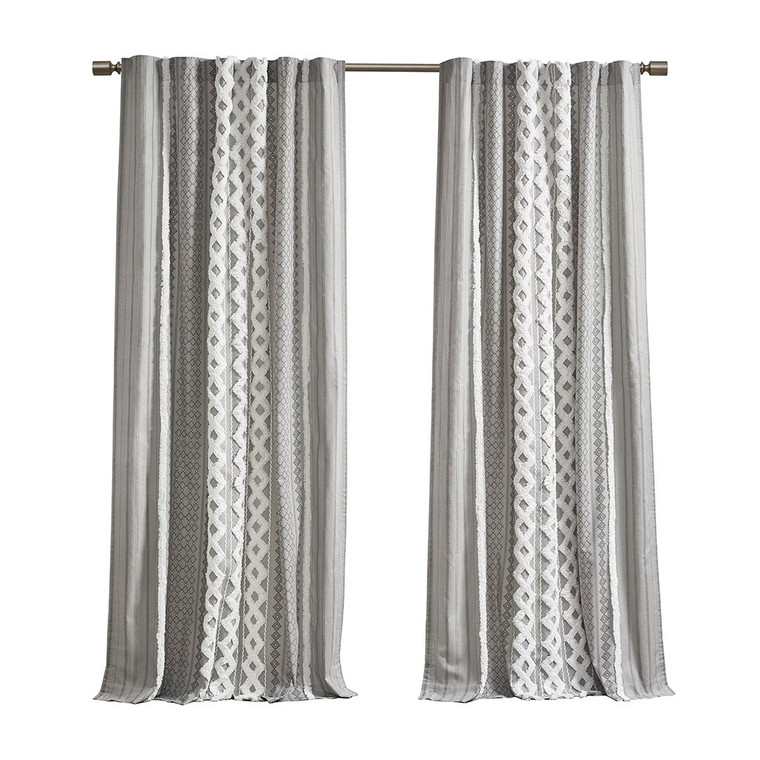 Imani Cotton Printed Curtain Panel With Chenille Stripe And Lining II40-1293 By Olliix