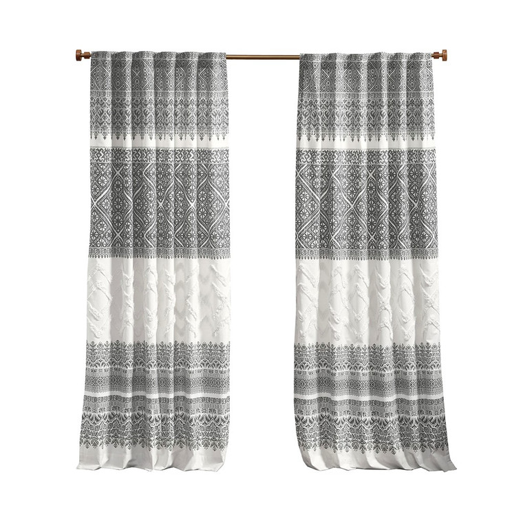 Mila Cotton Printed Curtain Panel With Chenille Detail And Lining II40-1278 By Olliix