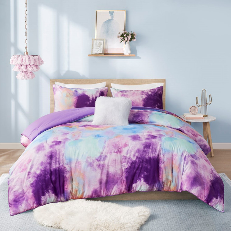 Cassiopeia Watercolor Tie Dye Printed Comforter Set With Throw Pillow - King/Cal King ID10-2257 By Olliix