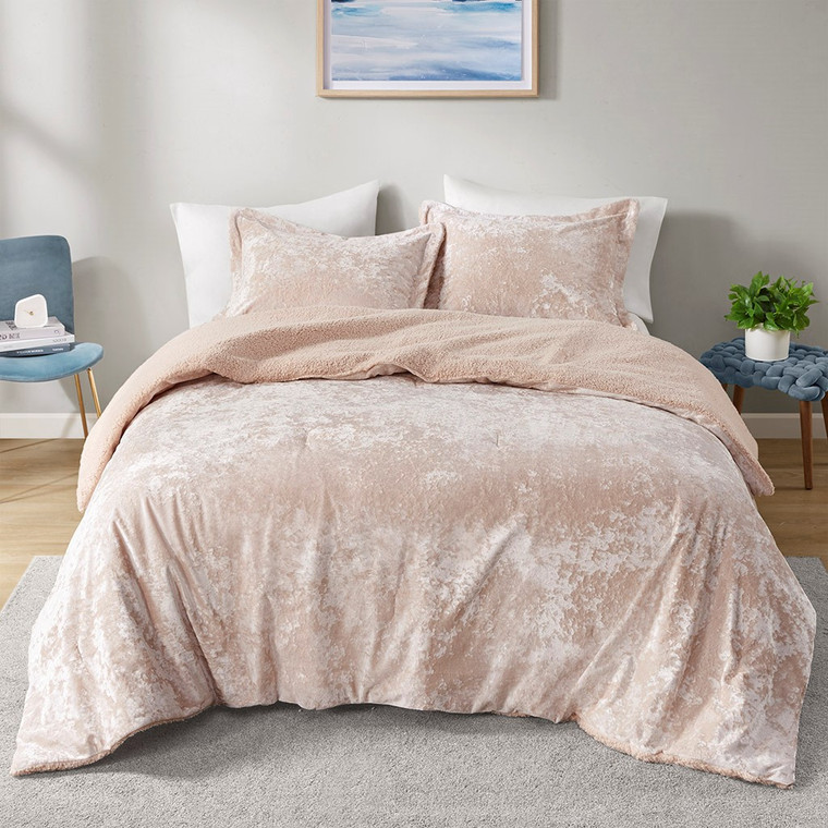 Mira Crushed Velvet Sherpa Reversible Comforter Set - Full/Queen ID10-2267 By Olliix