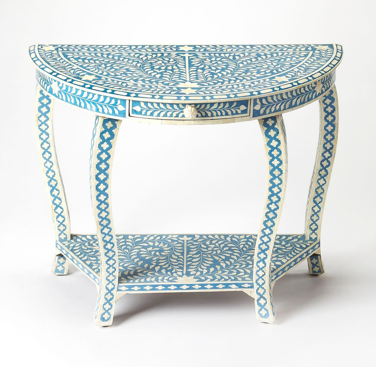 Butler Darrieux Blue Bone Inlay Demilune Console Table 3881319