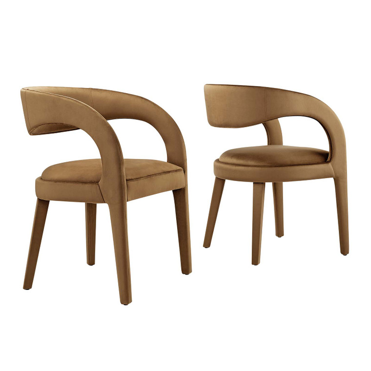 Pinnacle Performance Velvet Dining Chair Set Of 2 - Brown EEI-6563-BRN By Modway Furniture