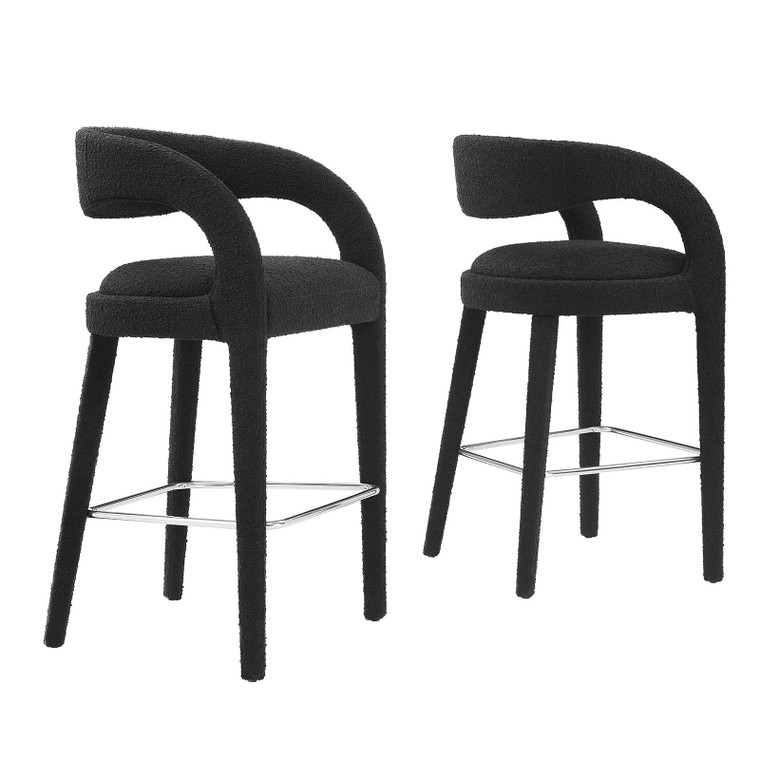 Pinnacle Boucle Upholstered Bar Stool Set Of 2 - Black Silver EEI-6568-BLK-SLV By Modway Furniture