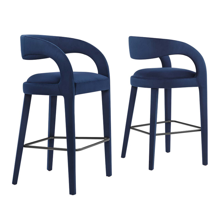 Pinnacle Performance Velvet Bar Stool Set Of 2 - Midnight Black EEI-6569-MID-BLK By Modway Furniture