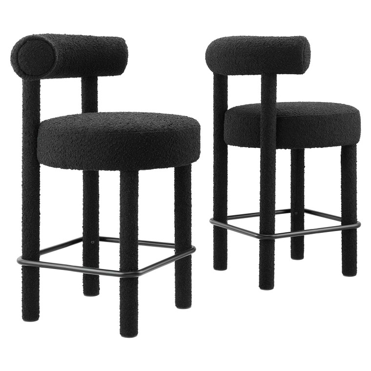 Toulouse Boucle Fabric Counter Stool - Set Of 2 - Black Black EEI-6707-BLK-BLK By Modway Furniture