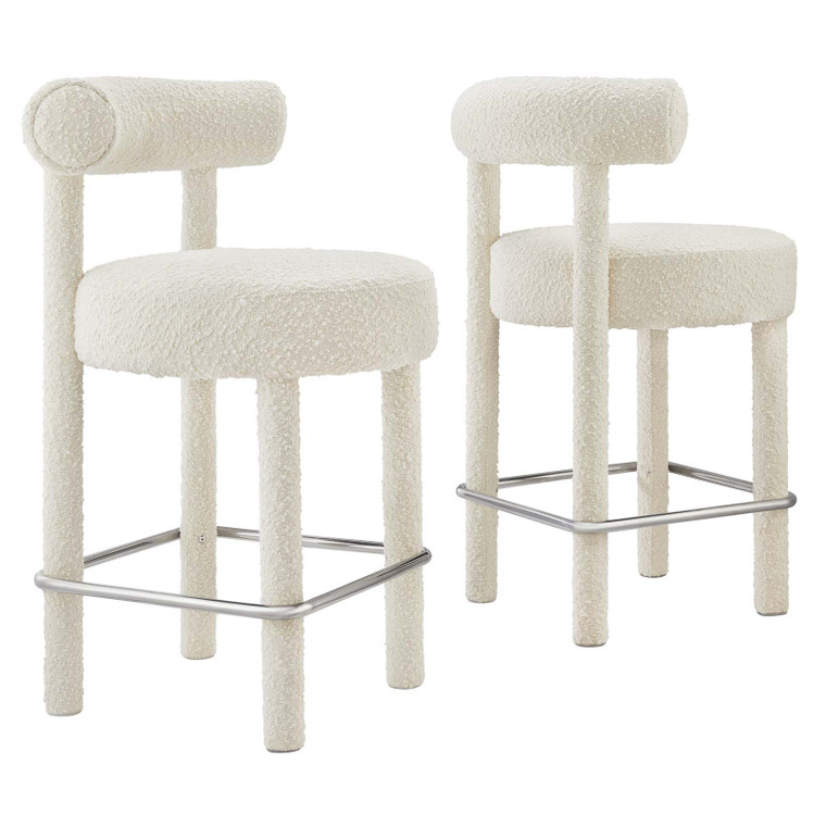 Toulouse Boucle Fabric Counter Stool - Set Of 2 - Ivory Silver EEI-6707-IVO-SLV By Modway Furniture